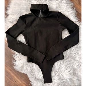 Maniere De Voir black turtle neck cutout bodysuit